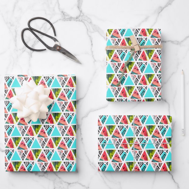 Colourful Abstract Tropical Pattern Wrapping Paper Sheet (Front)