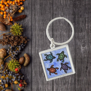 Colourful Abstract Turtles Key Ring