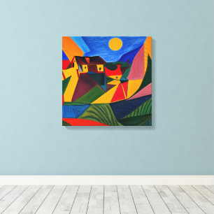 Colourful abstract village landscape  canvas print