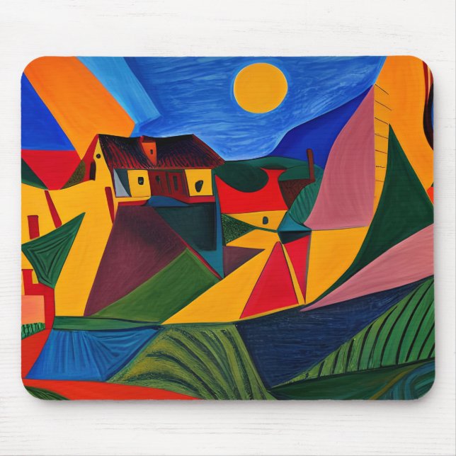Colourful abstract village landscape mouse pad (Front)