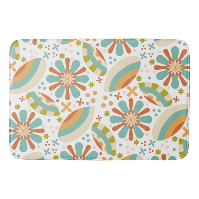 Colourful abstract vintage design with flowers bath mat (Front)