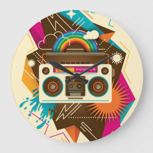 Colourful Abstract Vintage Radio Illustration Large Clock