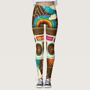 Colourful Abstract Vintage Radio Illustration Leggings