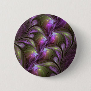 Colourful Abstract Violet Purple Khaki Fractal Art 6 Cm Round Badge