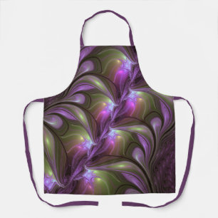 Colourful Abstract Violet Purple Khaki Fractal Art Apron