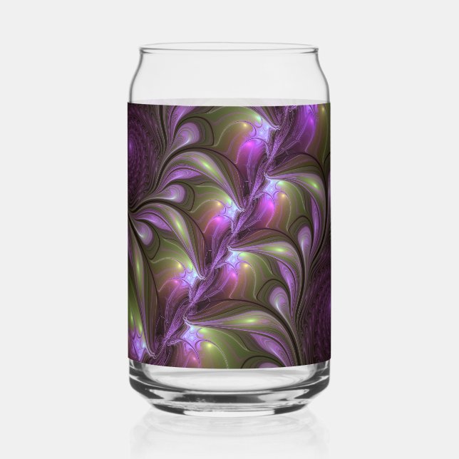 Colourful Abstract Violet Purple Khaki Fractal Art Can Glass (Front)