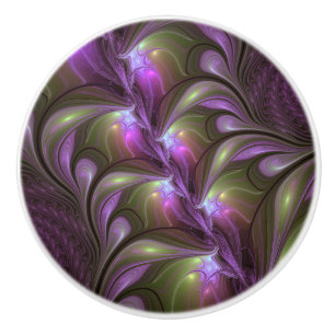 Colourful Abstract Violet Purple Khaki Fractal Art Ceramic Knob