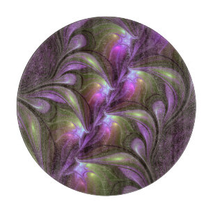 Colourful Abstract Violet Purple Khaki Fractal Art Cutting Board