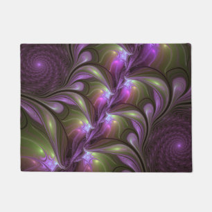 Colourful Abstract Violet Purple Khaki Fractal Art Doormat