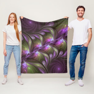 Colourful Abstract Violet Purple Khaki Fractal Art Fleece Blanket