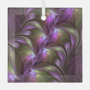 Colourful Abstract Violet Purple Khaki Fractal Art Glass Tree Decoration