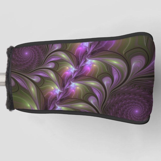 Colourful Abstract Violet Purple Khaki Fractal Art Golf Head Cover (Front)