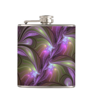 Colourful Abstract Violet Purple Khaki Fractal Art Hip Flask
