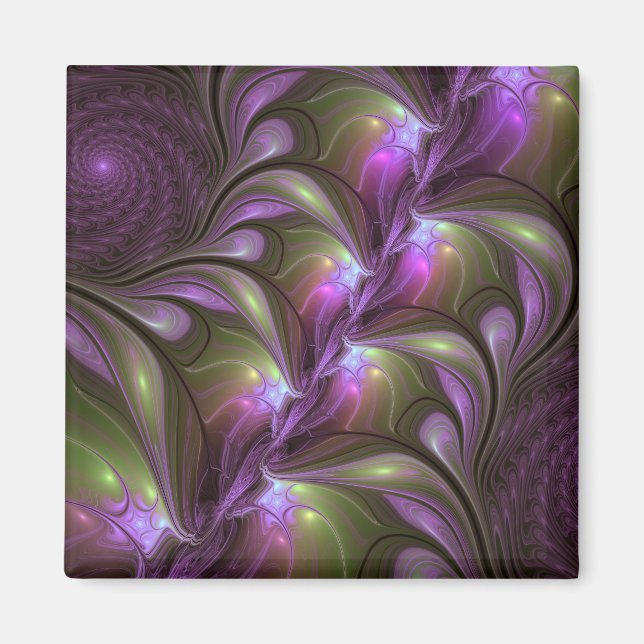 Colourful Abstract Violet Purple Khaki Fractal Art Magnet (Front)