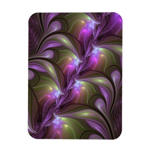 Colourful Abstract Violet Purple Khaki Fractal Art Magnet (Vertical)