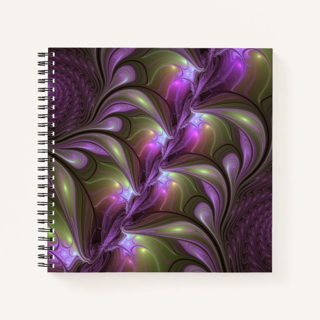 Colourful Abstract Violet Purple Khaki Fractal Art Notebook (Front)