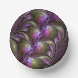 Colourful Abstract Violet Purple Khaki Fractal Art Paper Plate