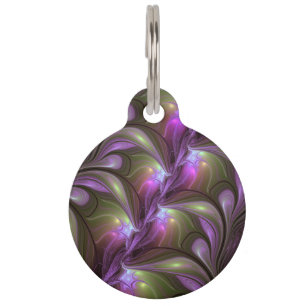 Colourful Abstract Violet Purple Khaki Fractal Art Pet Tag