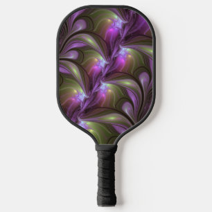 Colourful Abstract Violet Purple Khaki Fractal Art Pickleball Paddle
