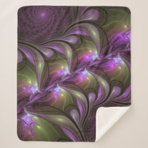 Colourful Abstract Violet Purple Khaki Fractal Art Sherpa Blanket