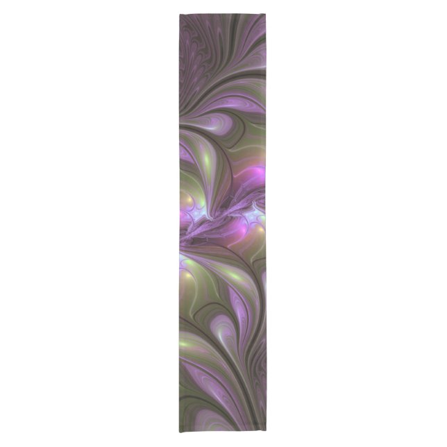 Colourful Abstract Violet Purple Khaki Fractal Art Short Table Runner (Front)
