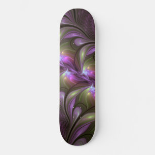 Colourful Abstract Violet Purple Khaki Fractal Art Skateboard