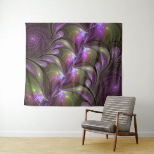 Colourful Abstract Violet Purple Khaki Fractal Art Tapestry