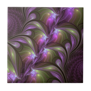Colourful Abstract Violet Purple Khaki Fractal Art Tile