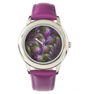 Colourful Abstract Violet Purple Khaki Fractal Art Watch