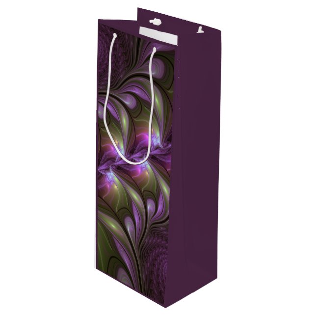 Colourful Abstract Violet Purple Khaki Fractal Art Wine Gift Bag (Front Angled)