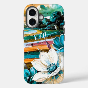 Colourful Abstract w/ initials iPhone 16 Case
