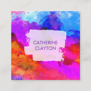 Colourful Abstract Watercolor Art Square Business Card