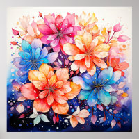Colourful Abstract Watercolor Flower Art
