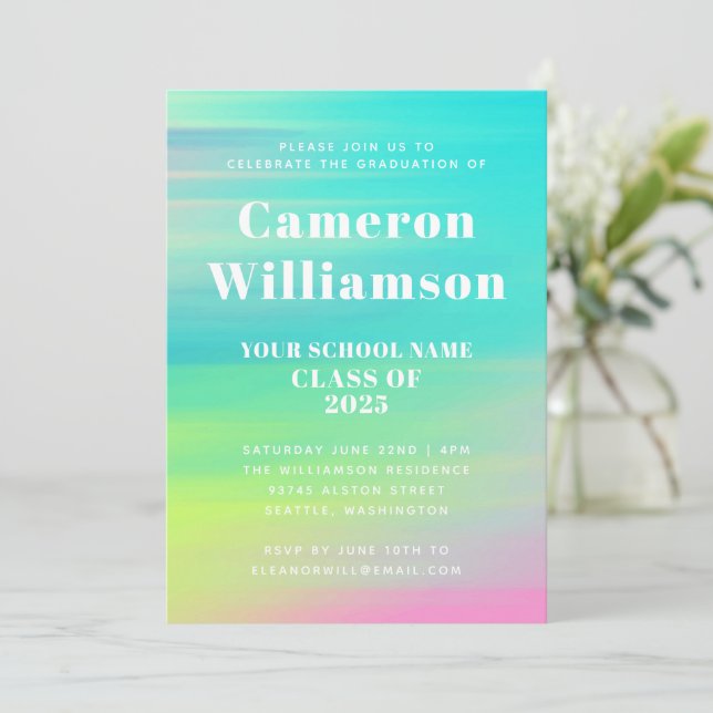 Colourful Abstract Watercolor Graduation Party Invitation (Standing Front)