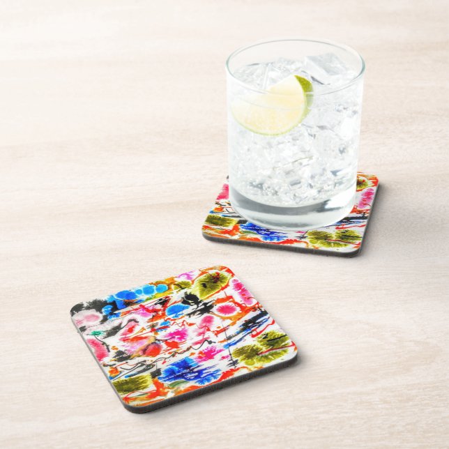 colourful abstract watercolor Hard Plastic Coaster (Right Side)