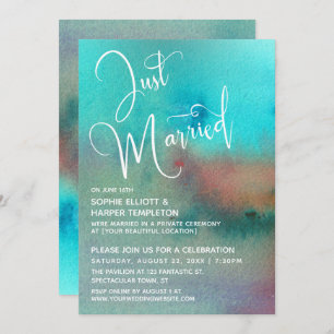 Colourful Abstract Watercolor Just Married Script Invitation