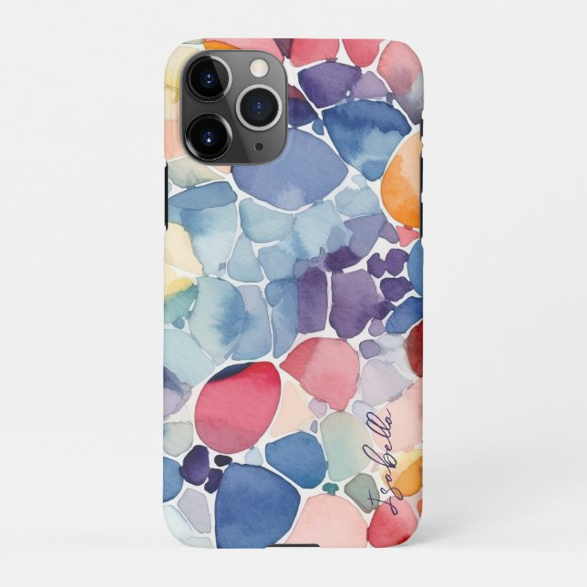 Colourful Abstract Watercolor Shapes Custom Name iPhone Case (Back)