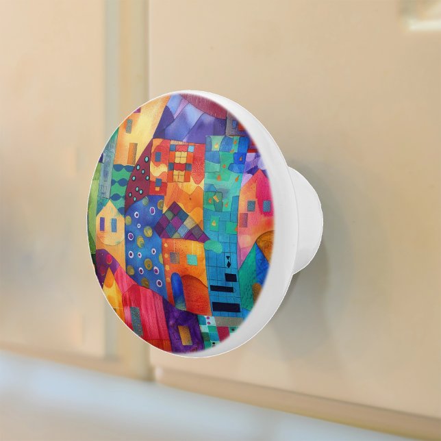 Colourful Abstract Watercolor Townscape Ceramic Knob (Creator Uploaded)