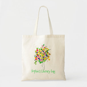Colourful abstract watercolor tree library Tote Ba