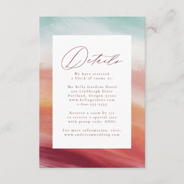 Colourful Abstract Watercolor Wedding Details Enclosure Card (Front)