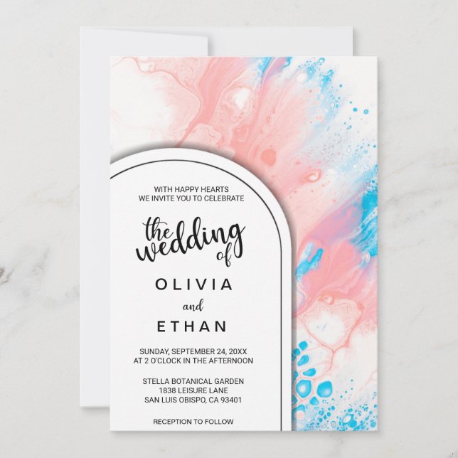 Colourful abstract watercolor Wedding Invitation (Front)