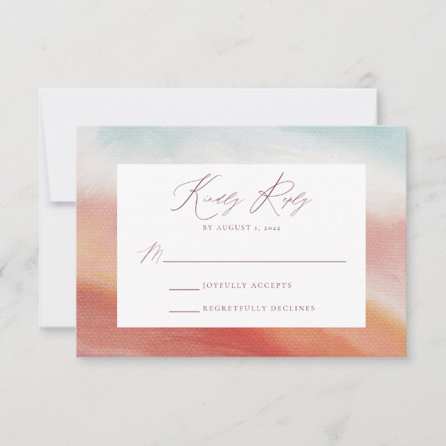Colourful Abstract Watercolor Wedding RSVP Card (Front)