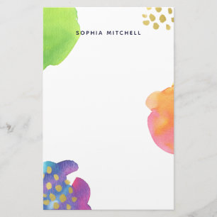 Colourful Abstract Watercolor with Gold Stationery