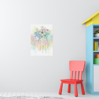 Colourful Abstract Watercolor With Woman And Flowe Poster