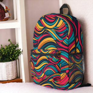 Colourful Abstract Wave Pattern Printed Backpack