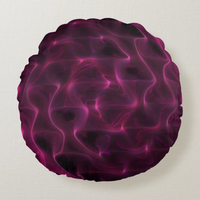 Colourful Abstract Waves Black Background Round Cushion (Front)