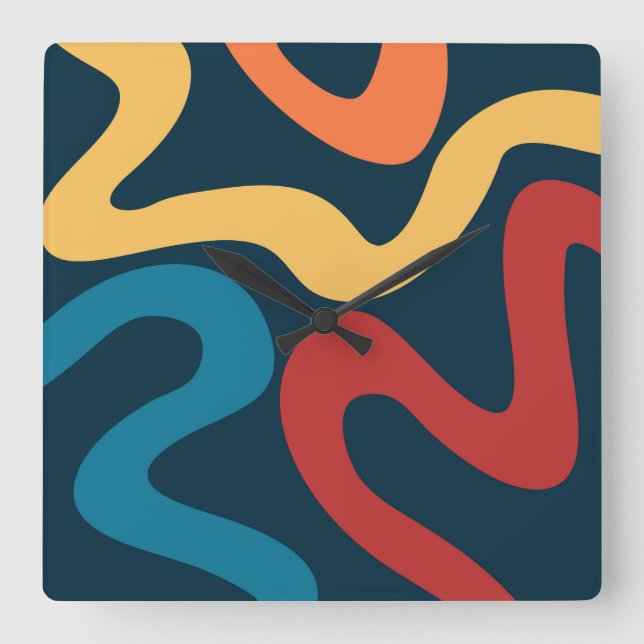 Colourful abstract waves square wall clock (Front)
