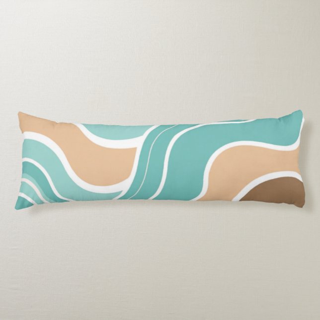 Colourful abstract wavy blue orange brown body cushion (Front)