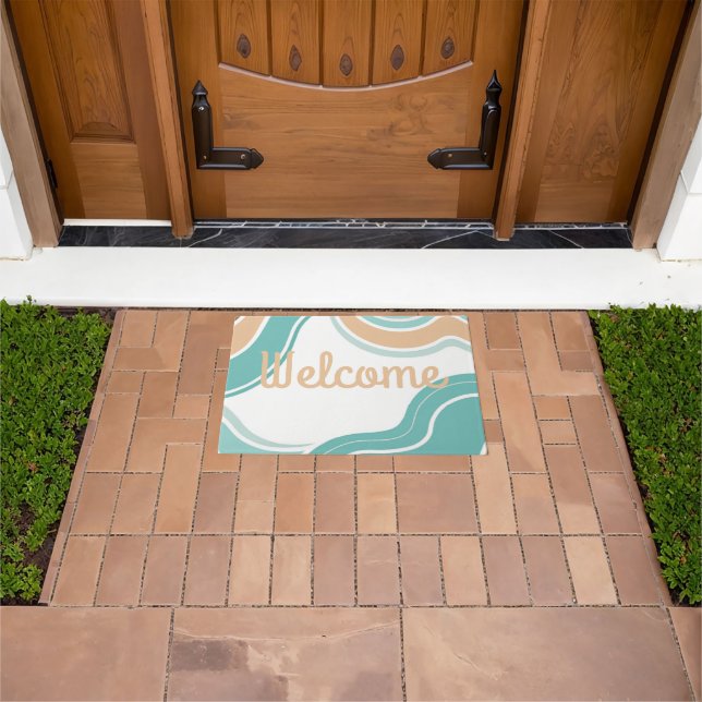 Colourful abstract wavy blue orange brown doormat (Outdoor)
