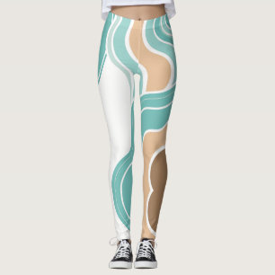 Colourful abstract wavy blue orange brown leggings